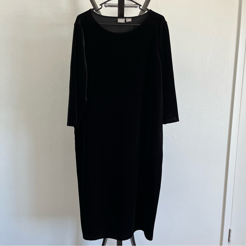Chico's Classic Black Long Sleeve Suede Dress Size 3